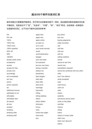 超全550个邮件垃圾词汇表.pdf
